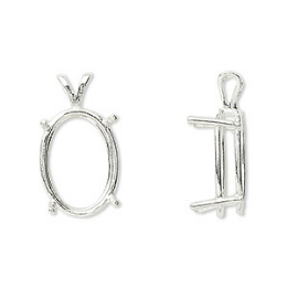 Pendant, Sure-Set™, sterling silver, 18x13mm with pre-notched 4-prong oval basket setting. Sold individually.