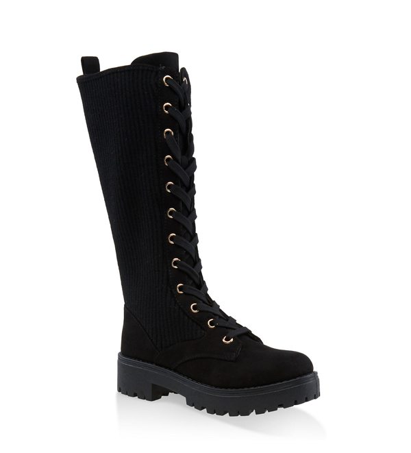 Tall Ribbed Lace Up Combat Boots