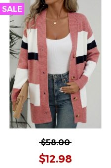 Pink Button Striped Long Sleeve Cardigan