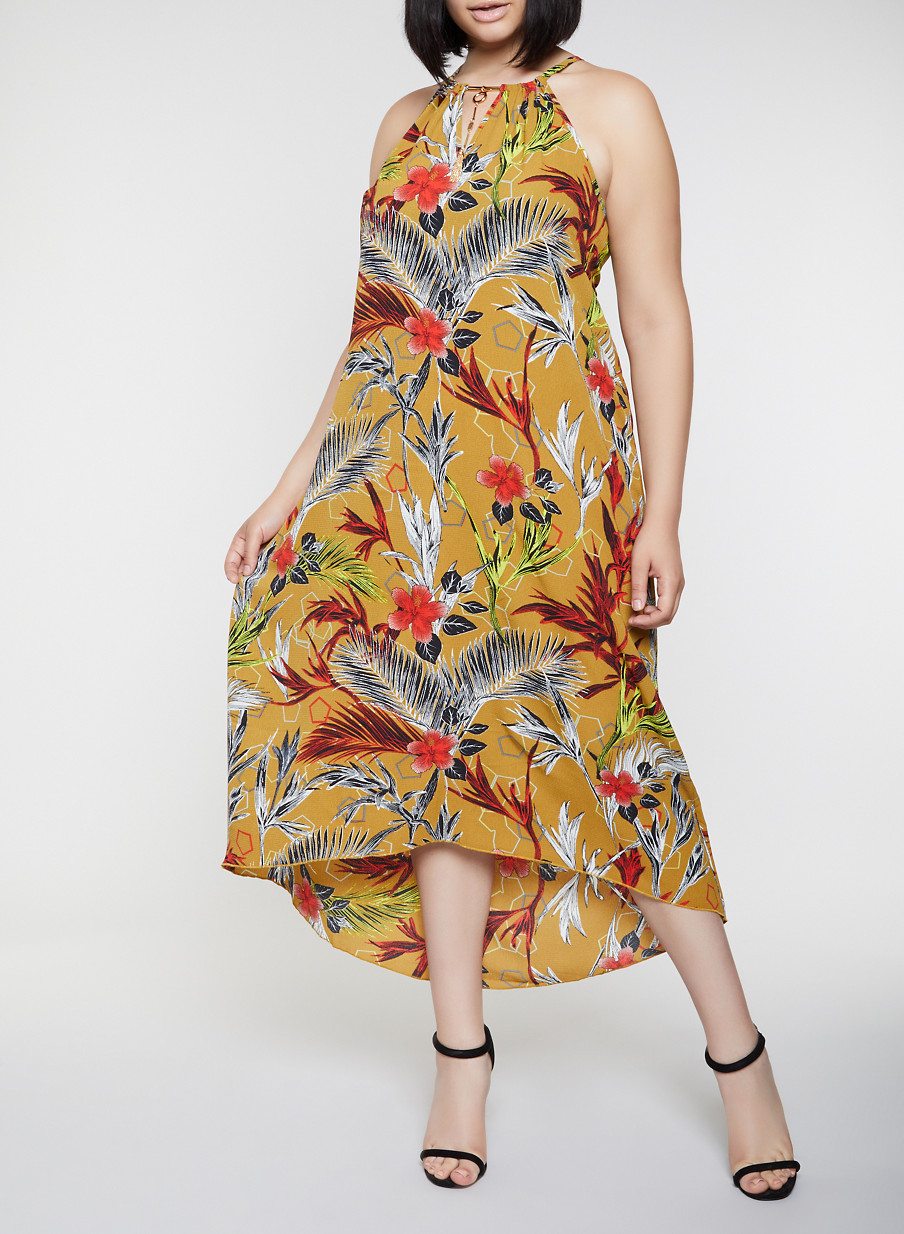 Plus Size Crepe Knit Floral Maxi Dress