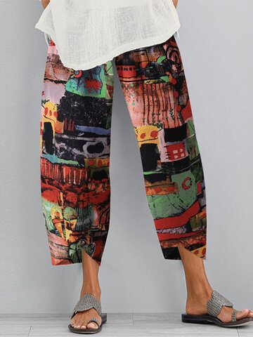 Ethnic Print Irregular Pants