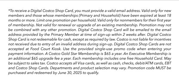 Digital Costco Shop Card Disclaimer | Terms & Conditions Apply - See Website for Details