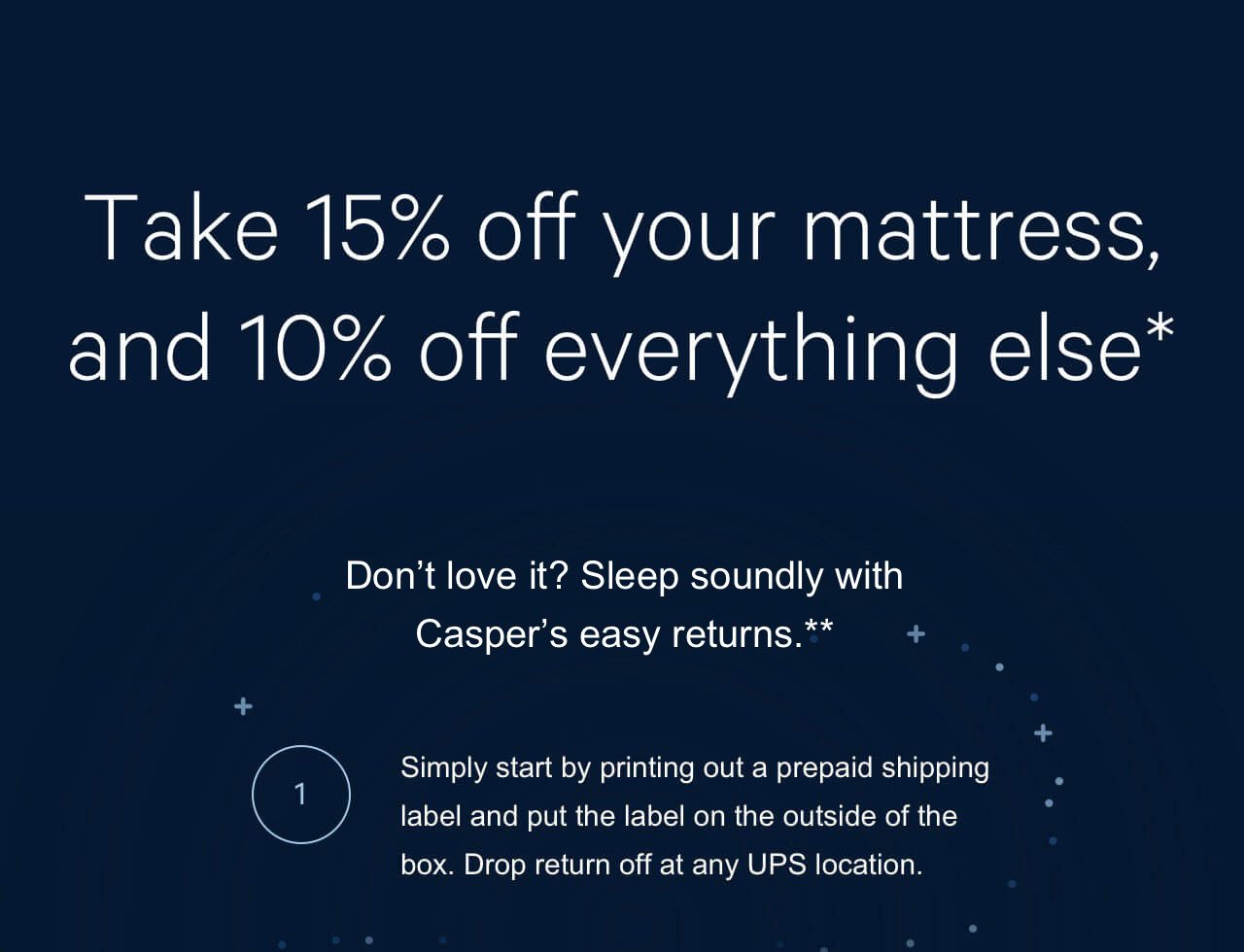 Take 15% off your mattress, and 10% off everything else*