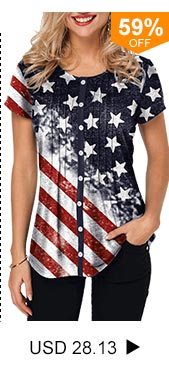 Flag Print Button Up Crinkle Chest T Shirt
