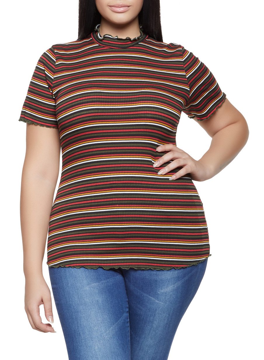 Plus Size Lettuce Edge Striped Tee