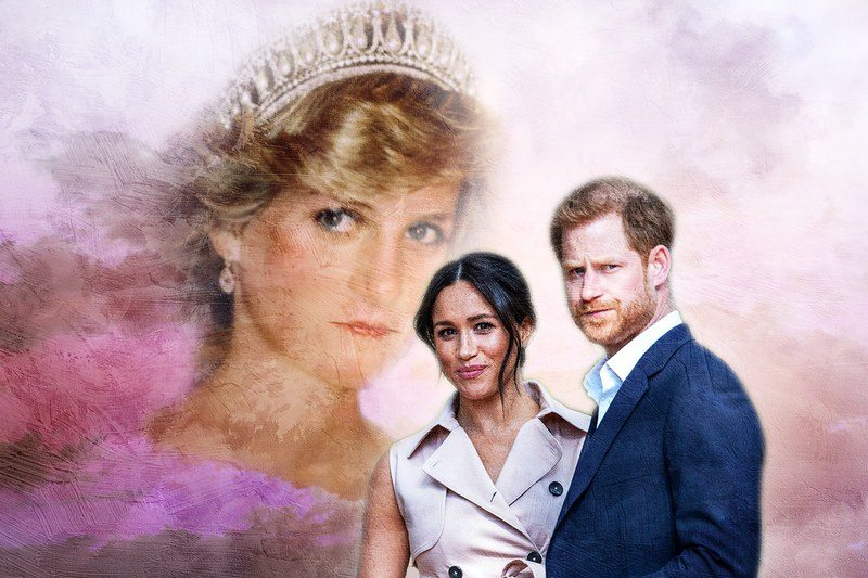 Princess Diana in sky looking down on Meghan Markle and Prince Harry