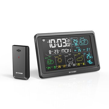 BlitzWolf® BW-WS04 Smart Wi-Fi Weather Station, APP Remote Control, Weather Forecast, Temperature and Humidity, Support Up To 3 Channels, 3 Alarm Clocks Setting