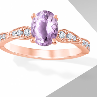 Oval-Cut Amethyst & Diamond Engagement Ring 1/5 ct tw 14K Rose Gold