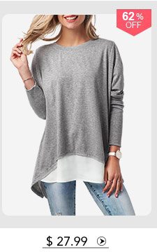 Long Sleeve Button Back Patchwork T Shirt