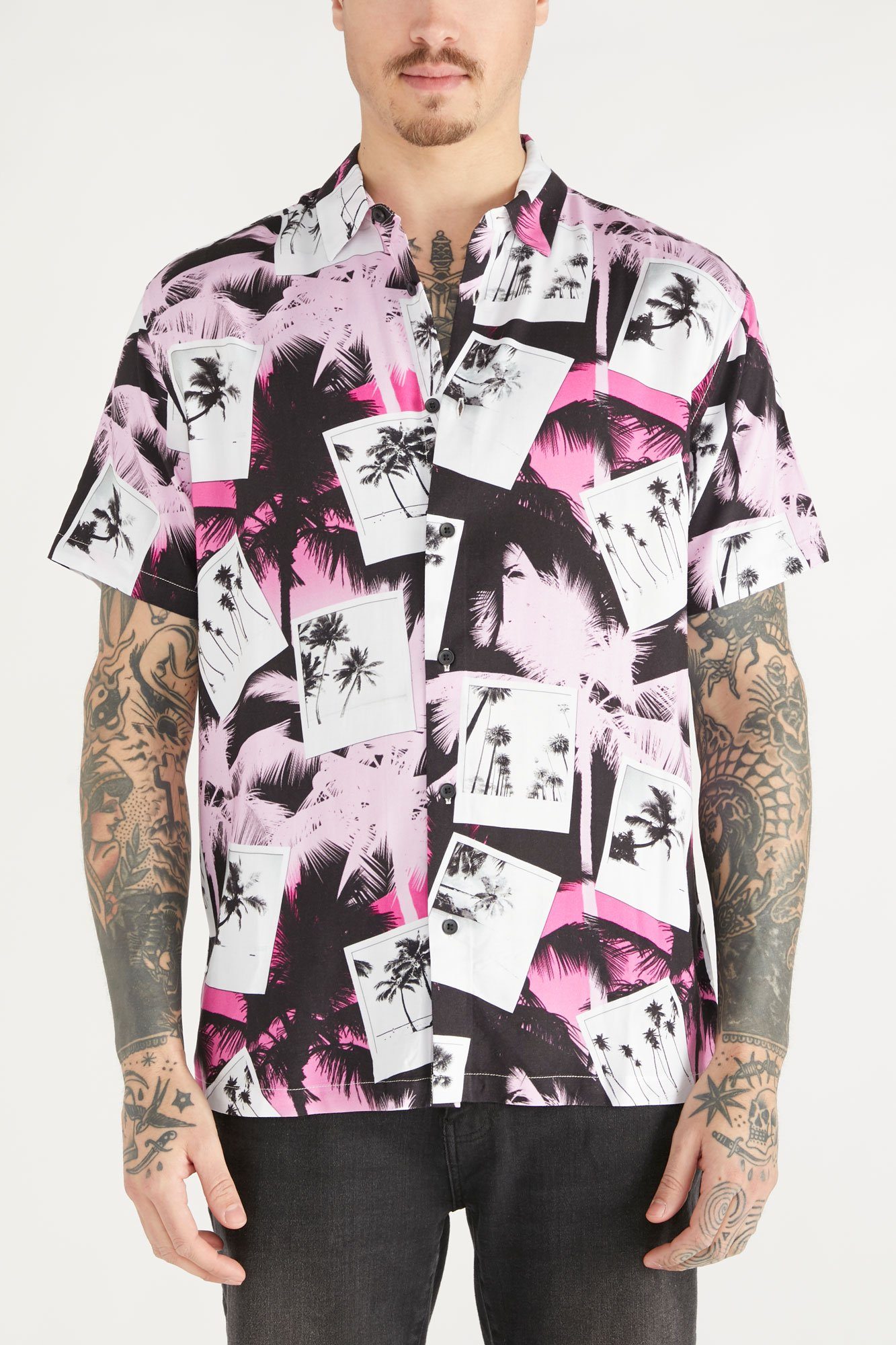 Image of Amnesia Mens Allover Print Button-Up