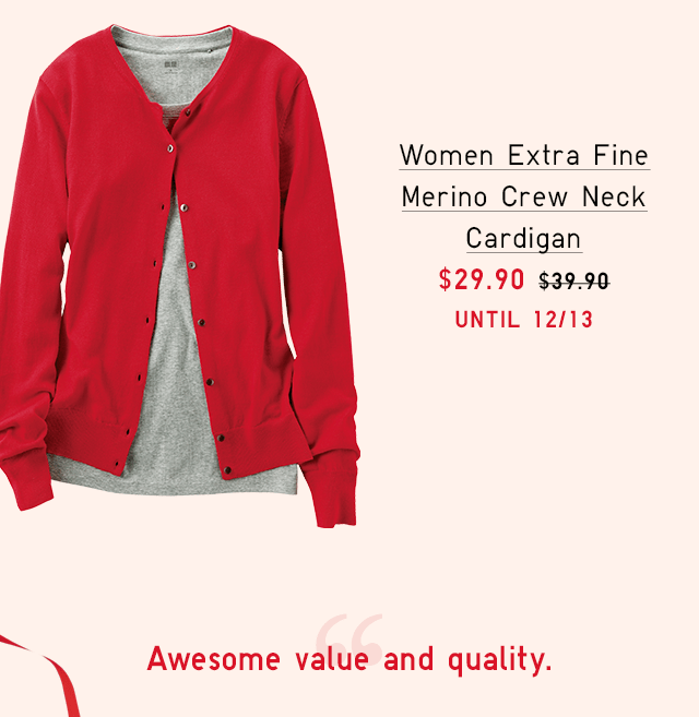 WOMEN EXTRA FINE MERINO CREW NECK CARDIGAN $29.90