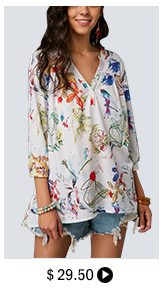 Printed Three Quarter Sleeve Button Neck Blouse