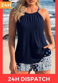 Patchwork Tribal Print Navy Tankini Set