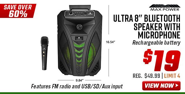 Max Power Ultra 8'' Bluetooth Speaker with Microphone