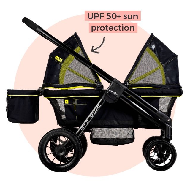Evenflo® Pivot Xplore™. All-Terrain Double Stroller Wagon! UPF 50+ sun protection
