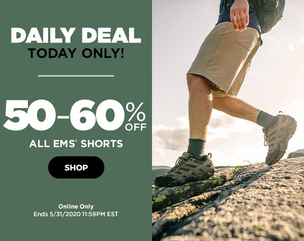 Daily Deal: 50-60% OFF All EMS Shorts - Click to Shop - Online Only - Click to Shop