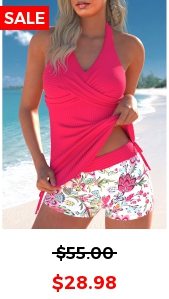 Drawstring Random Floral Print Hot Pink Tankini Set