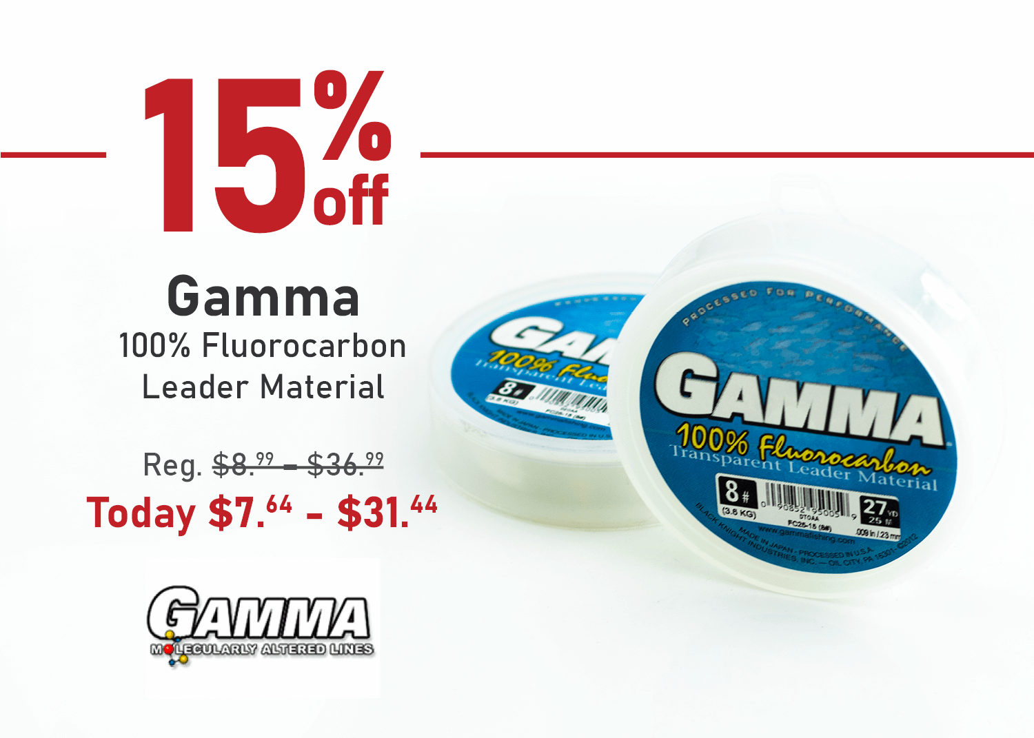 Save 15% on Gamma 100% Fluorocarbon Leader Material