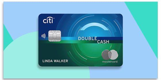 The Citi Double Cash Card on a blue and green background.