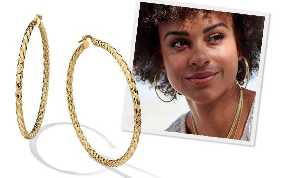 14K Yellow Gold Textured Hoop Earrings