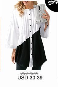 Color Block Button Up Pintuck Blouse