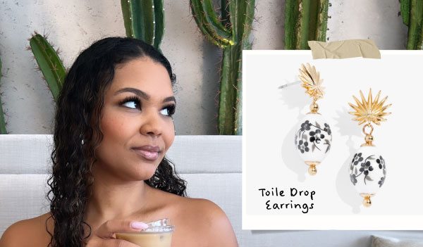 Toile and Palm Drop Earrings | Shop Now