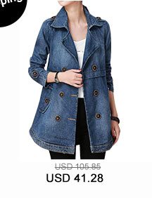 Button Embellished Notch Collar Long Sleeve Denim Coat