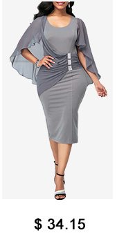 Cape Shoulder Grey Back Slit Sheath Dress