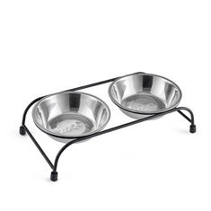 Stainless Steel Pet Bowl Double Bowls Set Antique Metal Stand