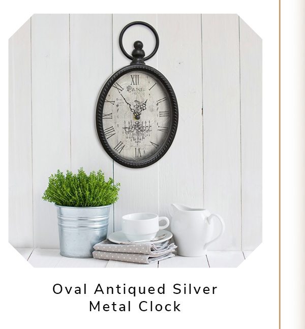 Oval Antiqued Silver Metal Clock | SHOP NOW