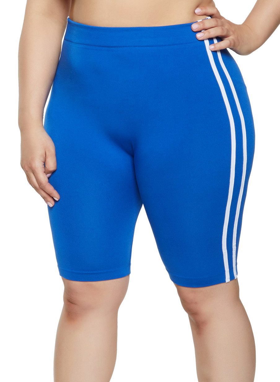 Plus Size Biker Shorts Varsity Stripe