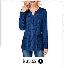 Button Up Long Sleeve Lace Panel Blouse