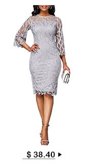 Three Quarter Sleeve Round Neck Light Grey Dress