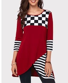 Asymmetric Hem Round Neck Printed Blouse