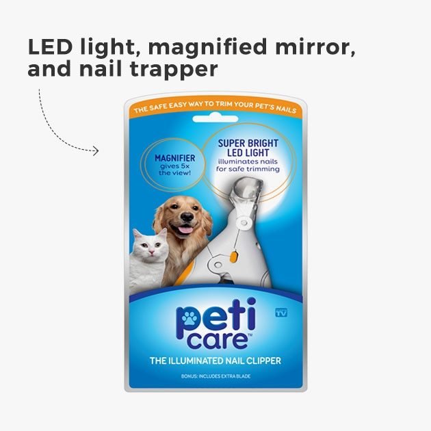 New! Peticare™ Pet Nail Trimmer - LED light, magnified mirror, and nail trapper