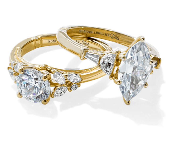 Image of two Stunning Monique Lhuillier Bliss rings.