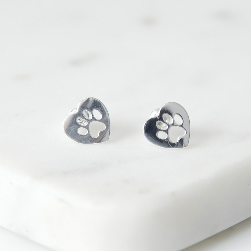 Image of Paws In My Heart Silver Stud Earrings