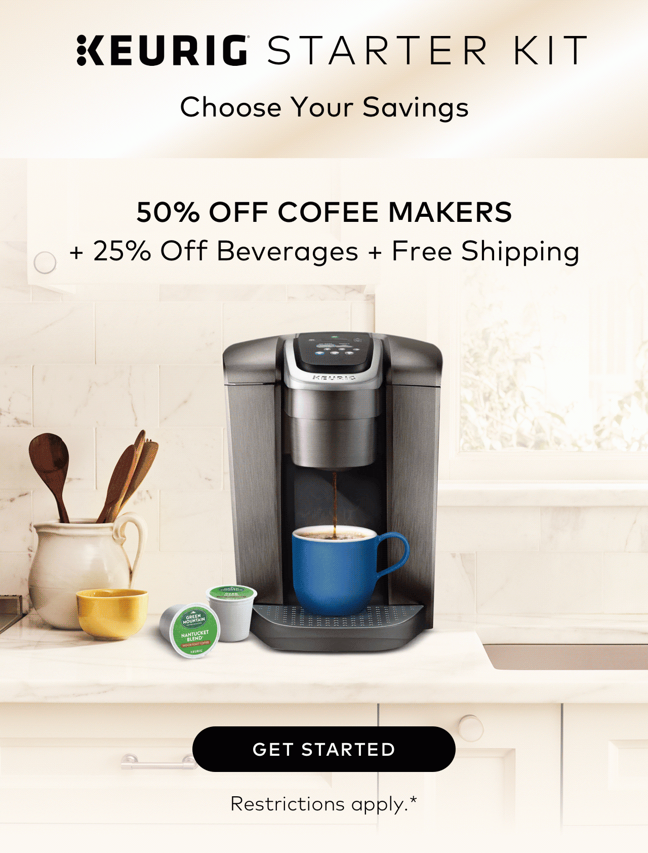 50% off a coffee maker + 25% off beverages with Keurig Starter Kit
