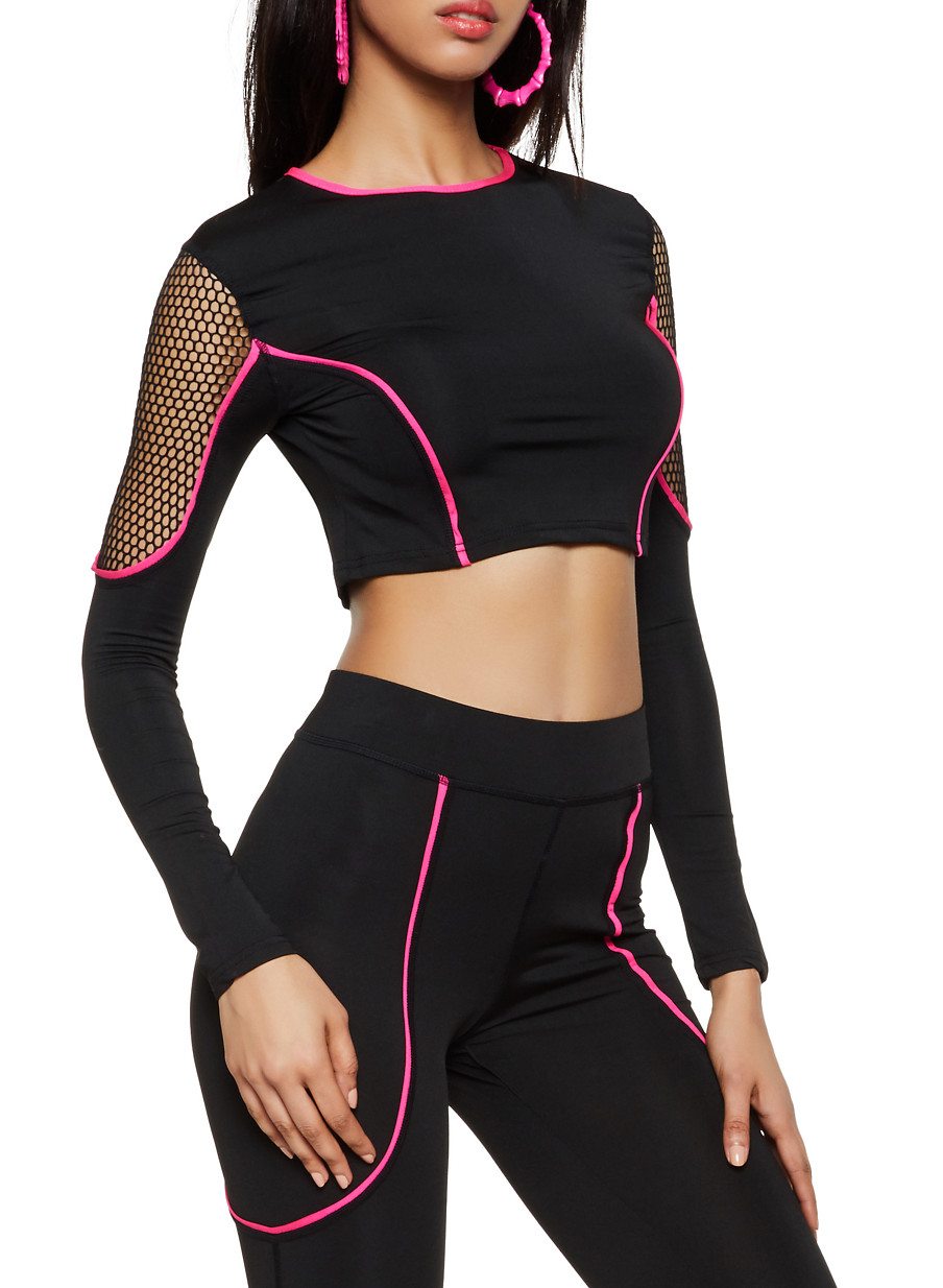 Contrast Trim Fishnet Detail Crop Top