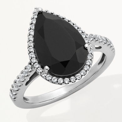 Pear-Shaped Black Onyx & White Lab-Created Sapphire Ring Sterling Silver