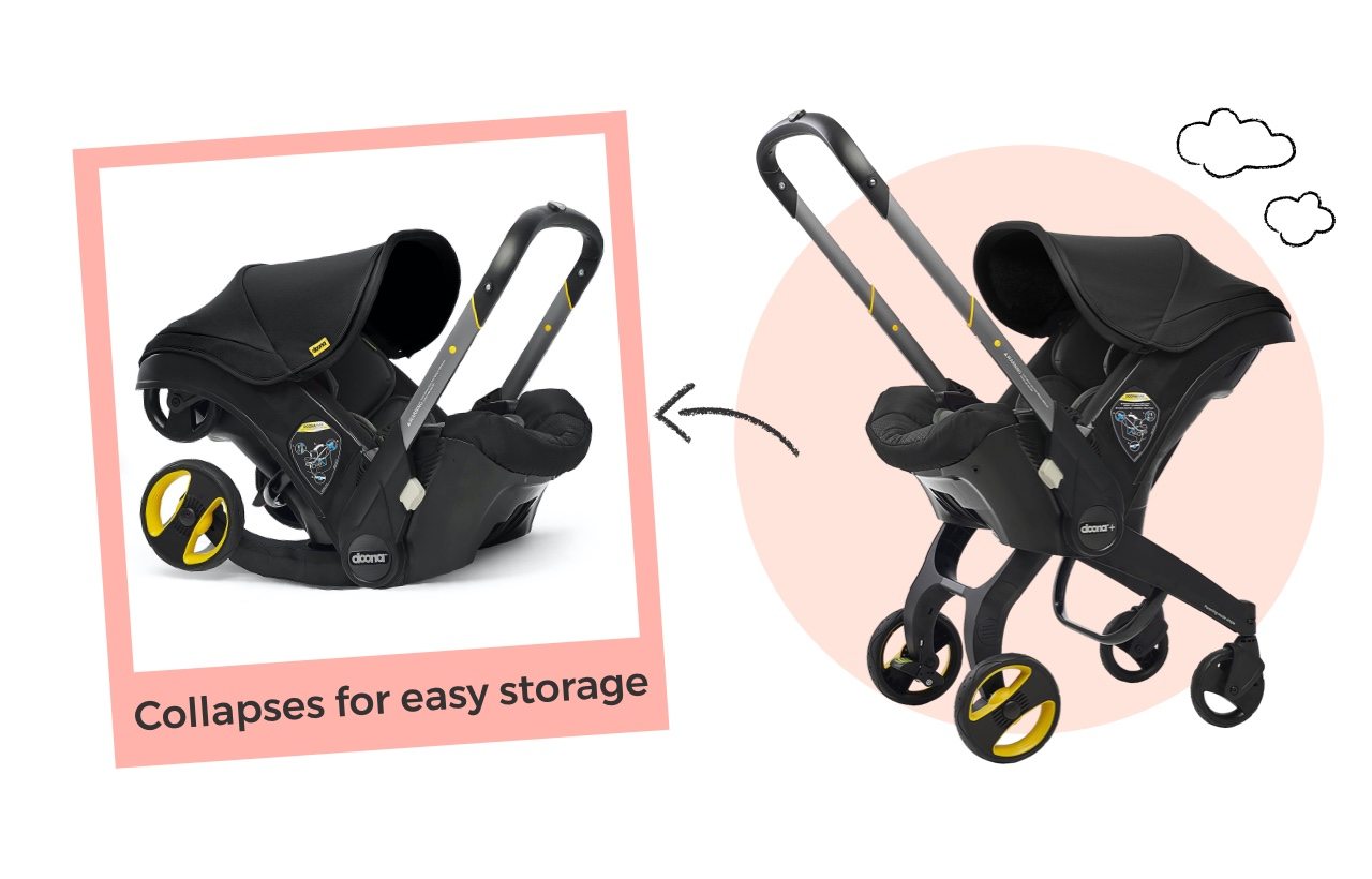  Doona™+ Infant Car Seat/Stroller with LATCH Base. Collapses for easy storage