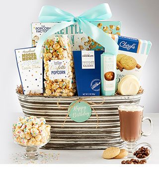 Celebrate December Birthdays! Make every birthday special this month with a gift basket filled with delicious gourmet goodies.