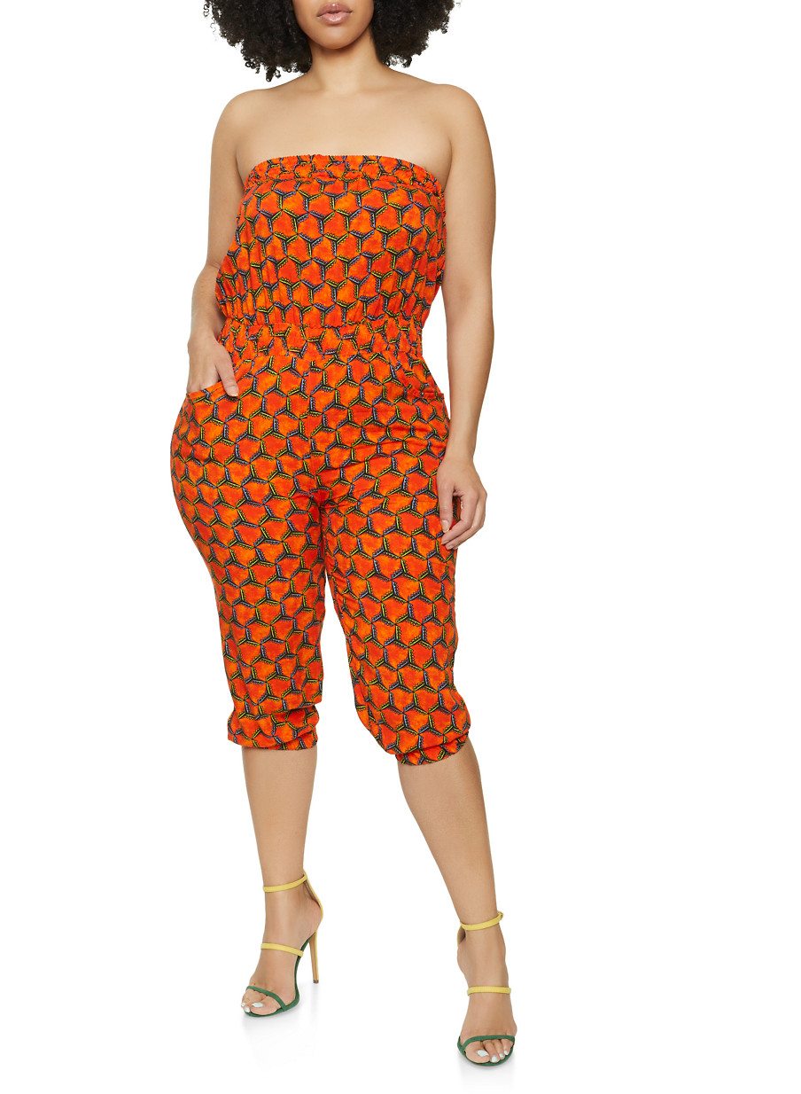 Plus Size Capri Jumpsuit Printed