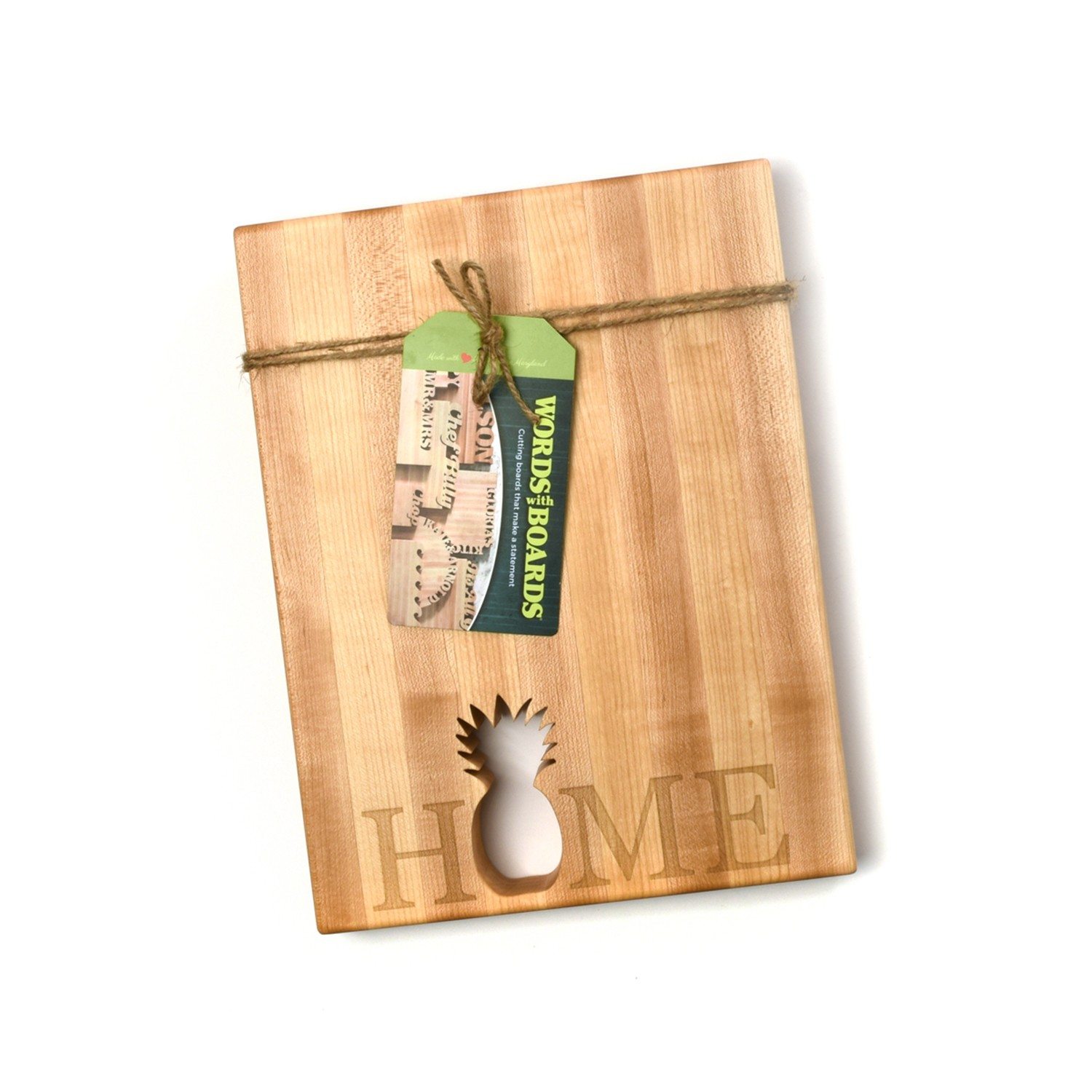 Words With Boards Maple Hardwood Cutting Board - "Home" with Hand-Cut Pineapple Accent