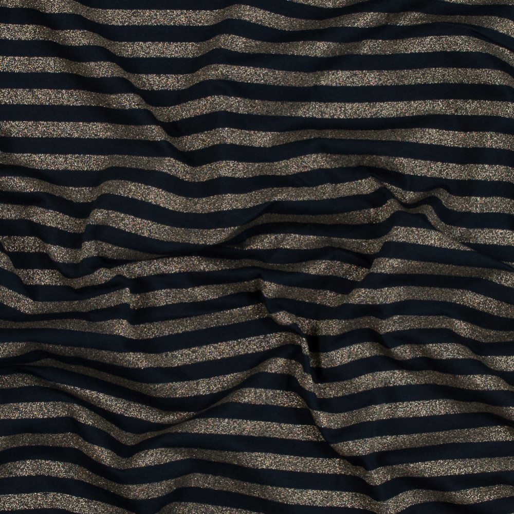 323085-SWATCH: Navy and Metallic Gold Bengal Striped Cotton Jersey