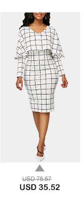 V Neck Grid Print Cape White Sheath Dress