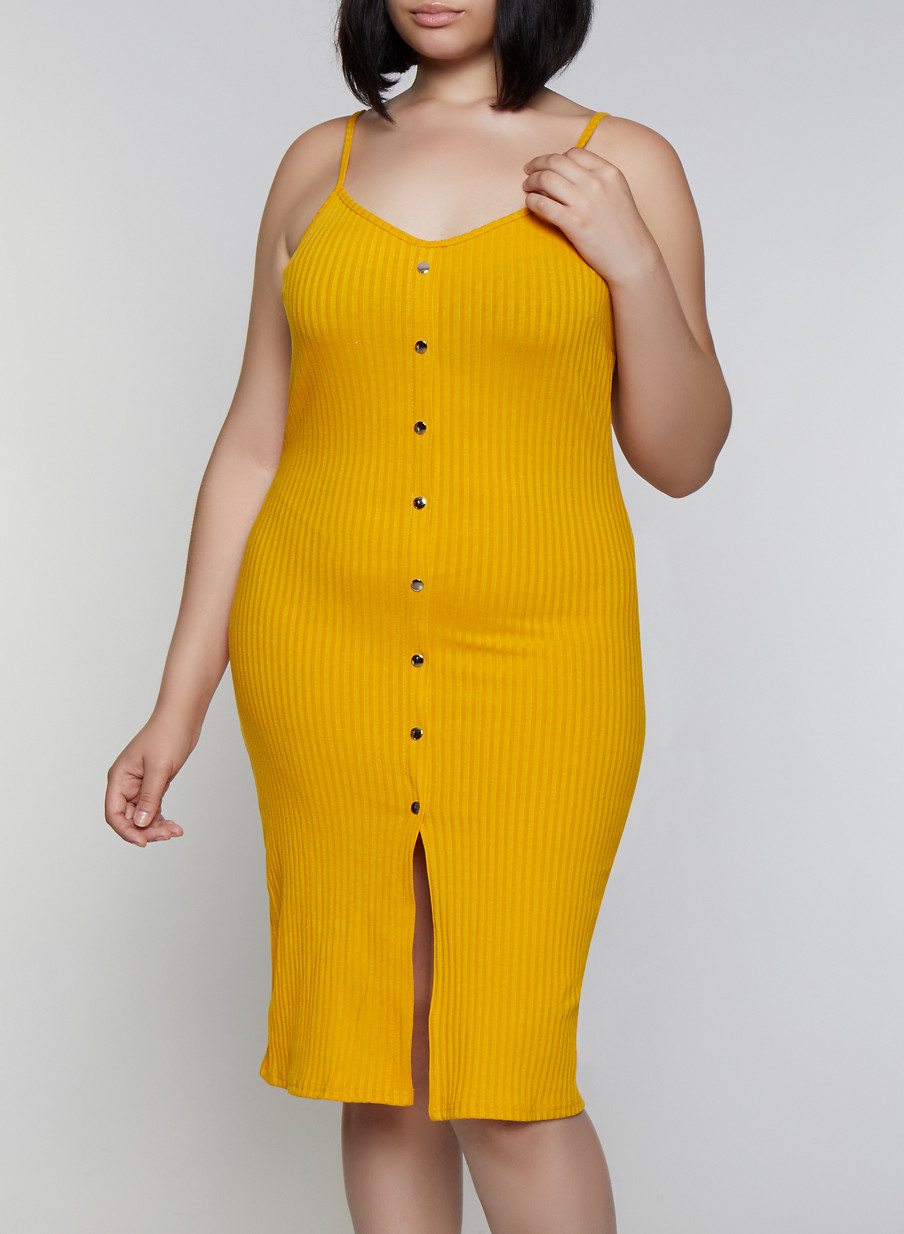 Plus Size Rib Knit Button Cami Dress