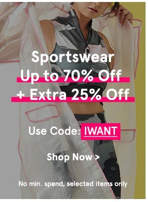 Sportswear Up to 70% Off + Extra 25% Off