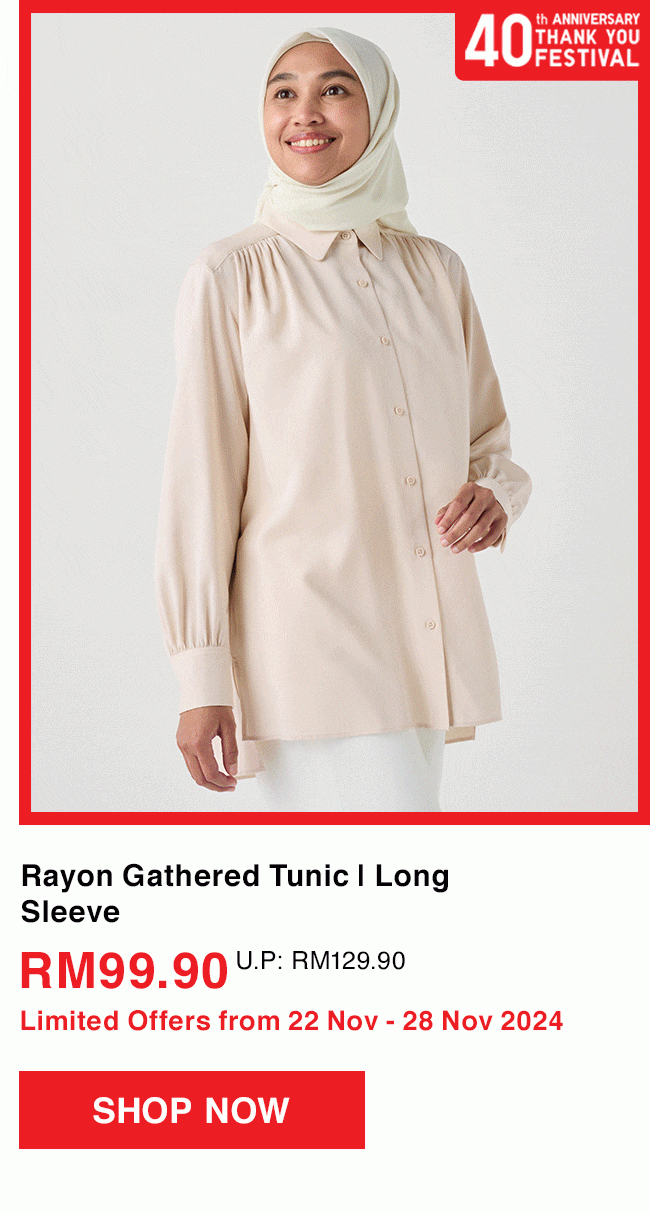 Rayon Gathered Tunic | Long Sleeve