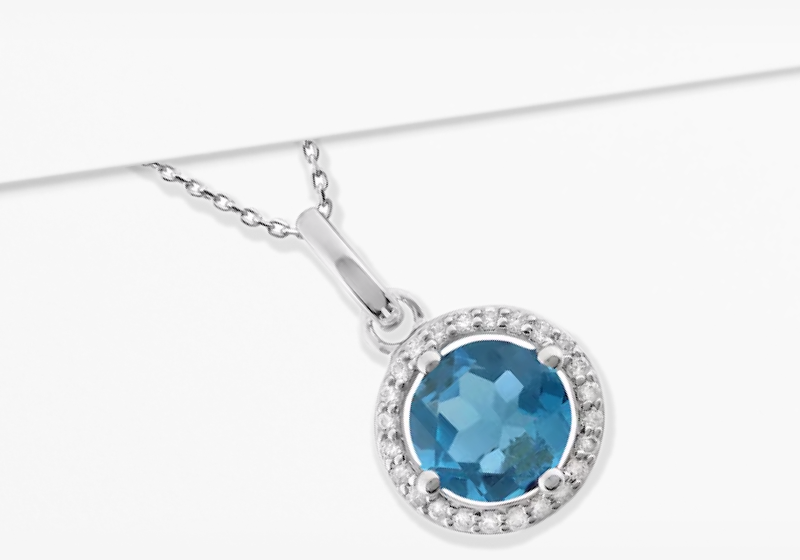 Blue Topaz & Lab-Created White Sapphire Necklace 18''